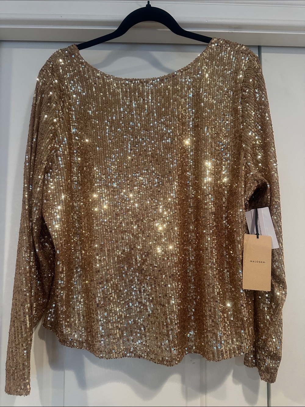 Halogen Gold Sequin Long Sleeve Top